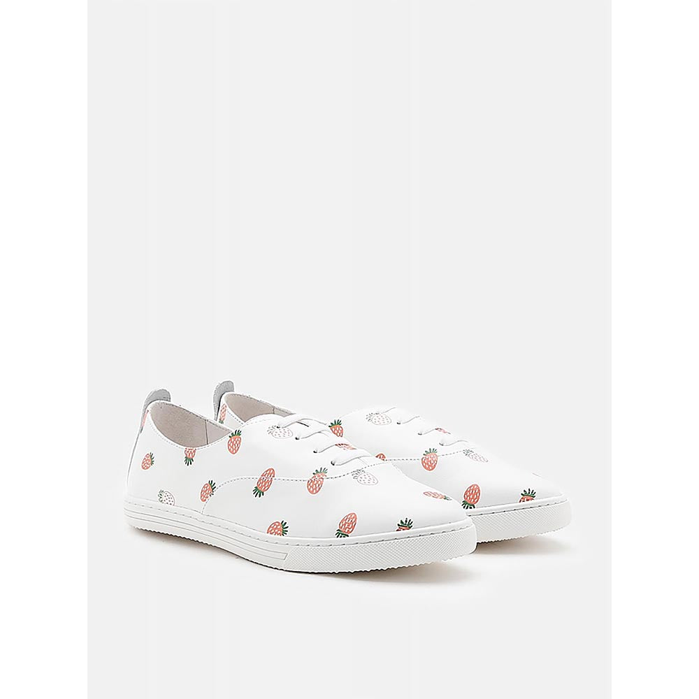 PAZZION Women White Fruity Print Leather Sneakers