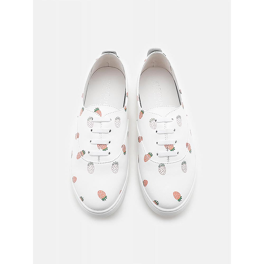PAZZION Women White Fruity Print Leather Sneakers