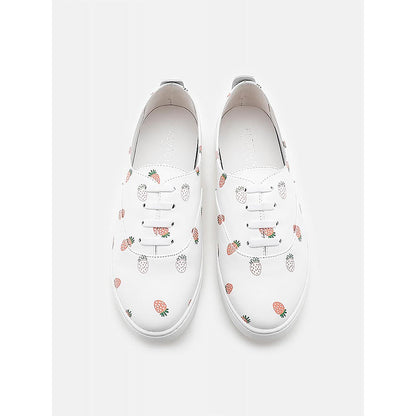 PAZZION Women White Fruity Print Leather Sneakers