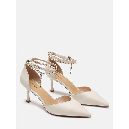 PAZZION Women White Pearl Strap Stiletto Heels