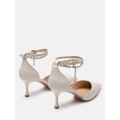 PAZZION Women White Pearl Strap Stiletto Heels
