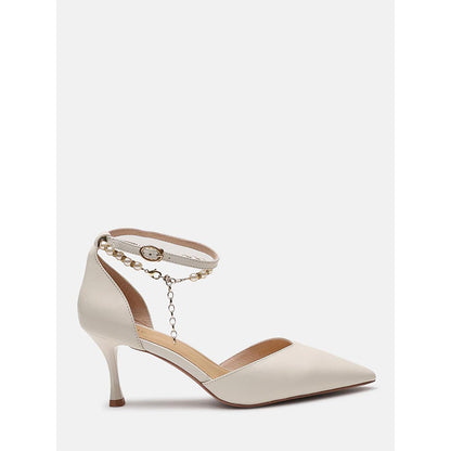 PAZZION Women White Pearl Strap Stiletto Heels
