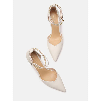 PAZZION Women White Pearl Strap Stiletto Heels