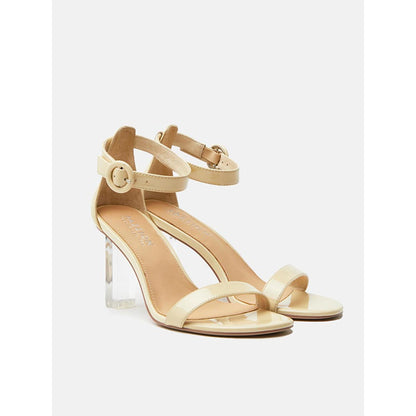PAZZION Women Cream Strappy Block Heels