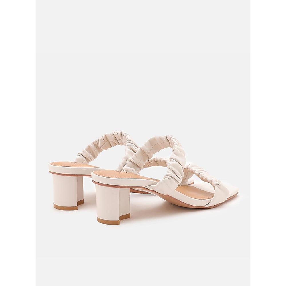 PAZZION Women Cream Weaved Strap Sandal Heels