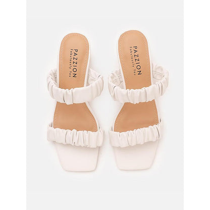 PAZZION Women Cream Weaved Strap Sandal Heels