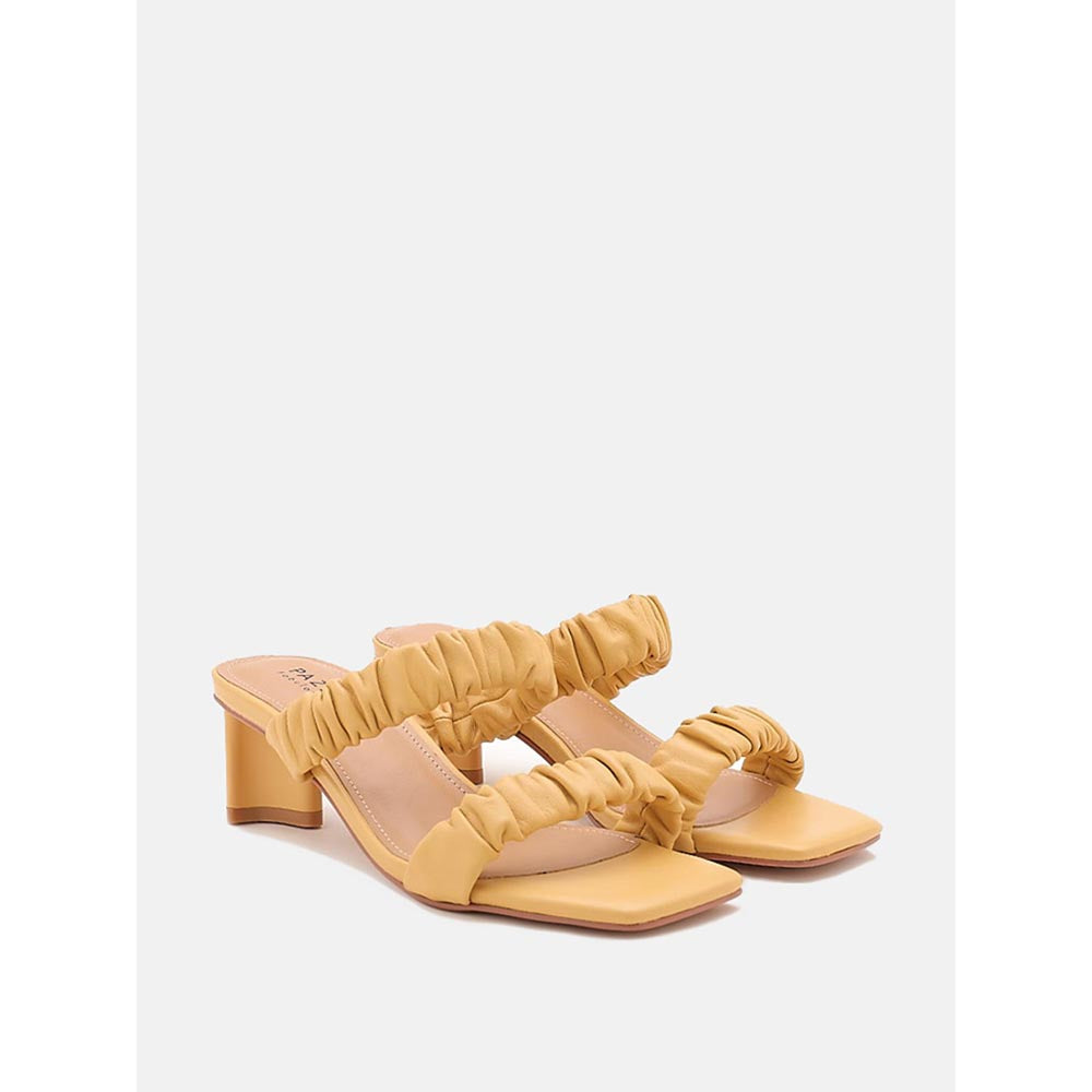 PAZZION Women Yellow Weaved Strap Sandal Heels
