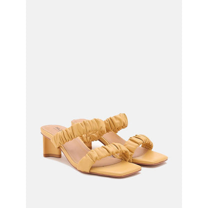 PAZZION Women Yellow Weaved Strap Sandal Heels