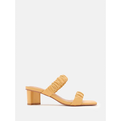 PAZZION Women Yellow Weaved Strap Sandal Heels