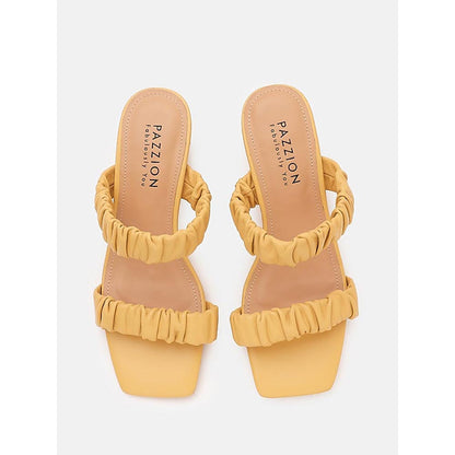 PAZZION Women Yellow Weaved Strap Sandal Heels