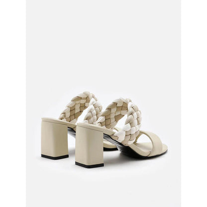 PAZZION Women Off White Braided Two-Tone Sandal Heels