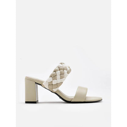 PAZZION Women Off White Braided Two-Tone Sandal Heels