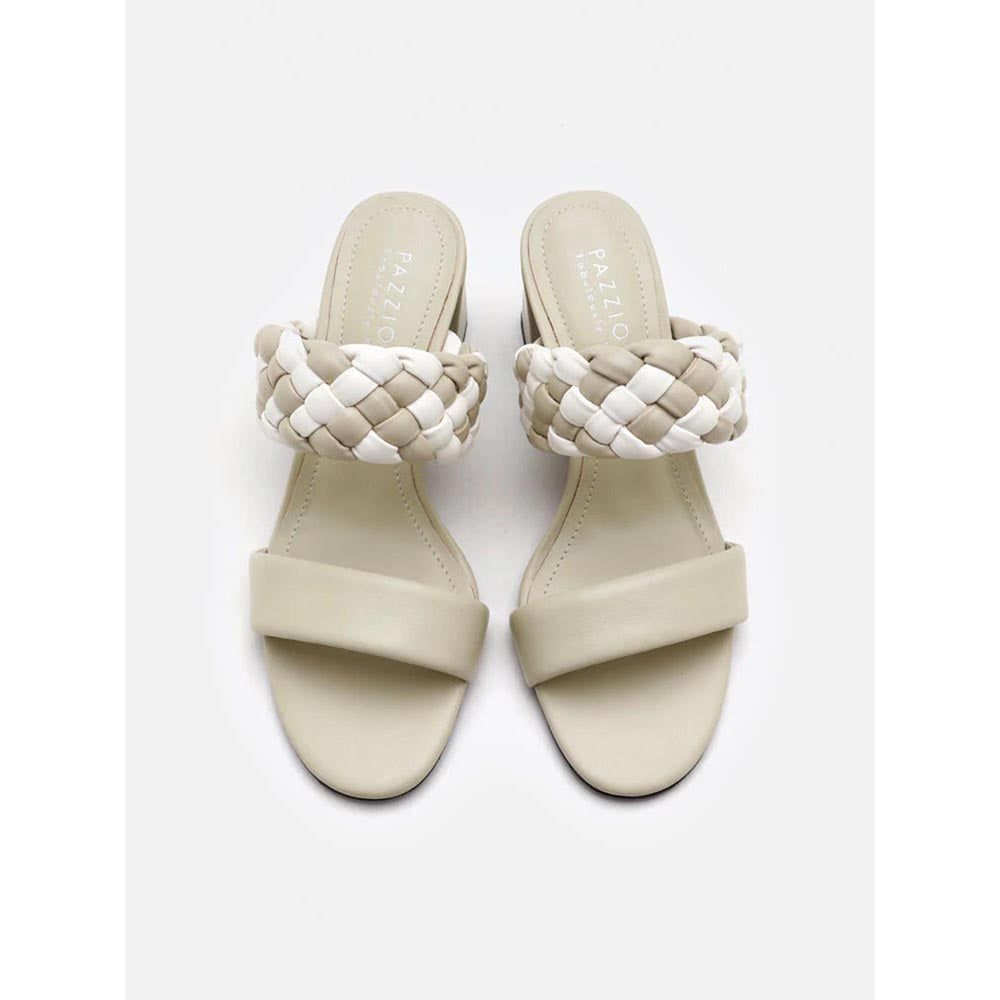 PAZZION Women Off White Braided Two-Tone Sandal Heels