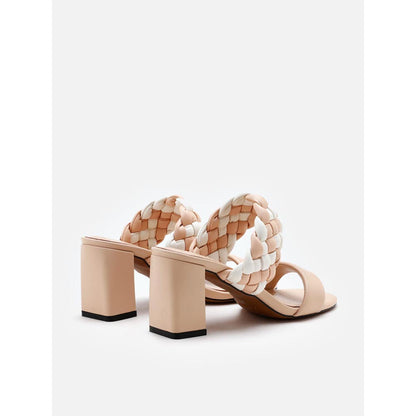 PAZZION Women Peach Braided Two-Tone Sandal Heels