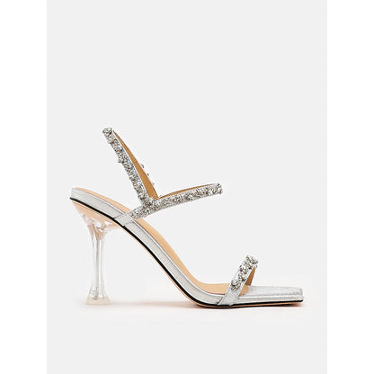 PAZZION Women Silver Amadea Diamante High Sandals Heels