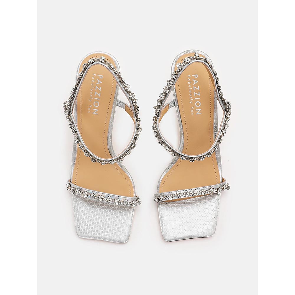 PAZZION Women Silver Amadea Diamante High Sandals Heels