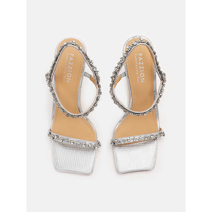 PAZZION Women Silver Amadea Diamante High Sandals Heels