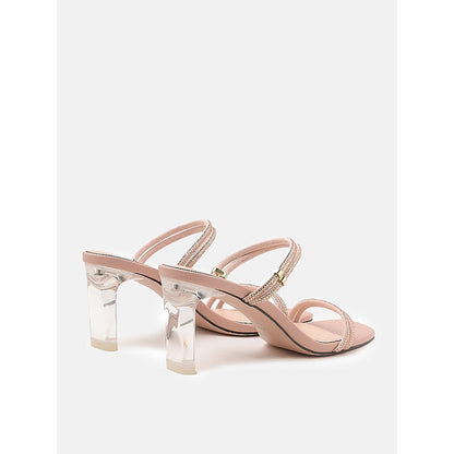 PAZZION Women Light Pink Diamante Block Heels