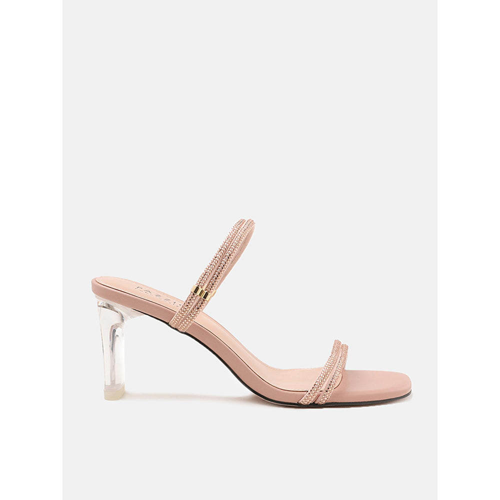 PAZZION Women Light Pink Diamante Block Heels