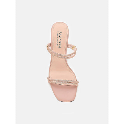 PAZZION Women Light Pink Diamante Block Heels