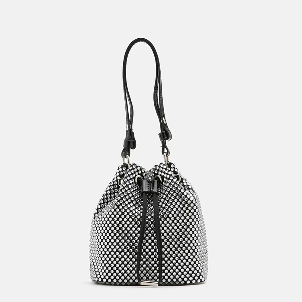 PAZZION Women's Cleo Diamante Drawstring Potli Bag- Black
