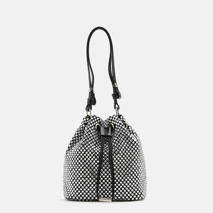 PAZZION Women's Cleo Diamante Drawstring Potli Bag- Black