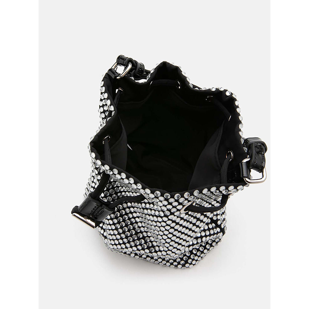 PAZZION Women's Cleo Diamante Drawstring Potli Bag- Black
