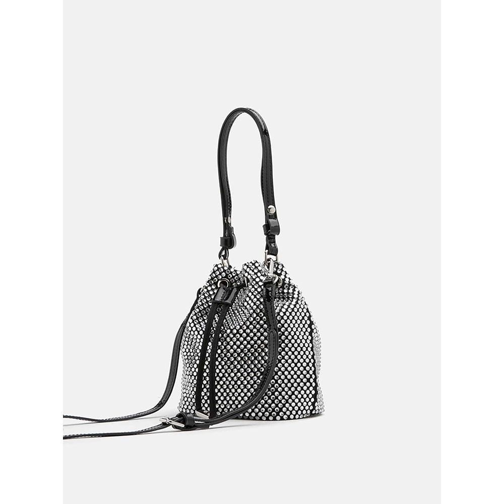 PAZZION Women's Cleo Diamante Drawstring Potli Bag- Black