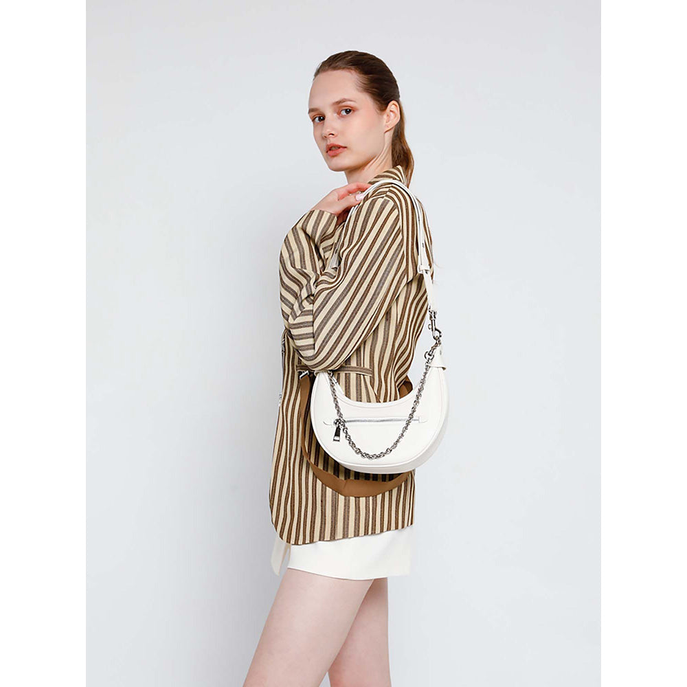PAZZION Women's Chang Crescent Shoulder Bag- White