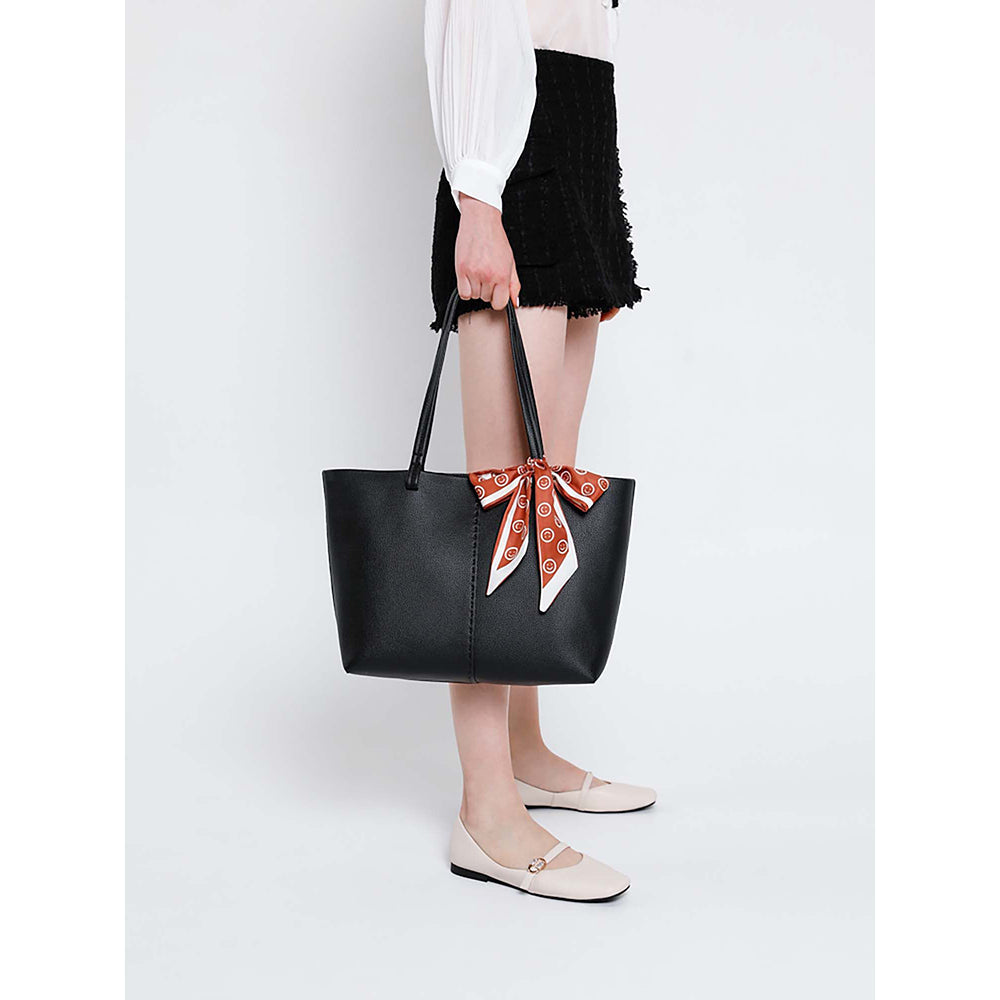 PAZZION Women's Tote Bag with Scarf- Black