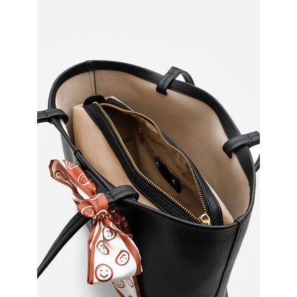 PAZZION Women's Tote Bag with Scarf- Black