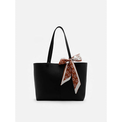 PAZZION Women's Tote Bag with Scarf- Black