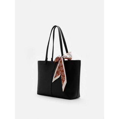 PAZZION Women's Tote Bag with Scarf- Black