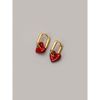 Peachy Accessories Cute Red Heart Huggie Hoop Earrings 18K Gold Plated