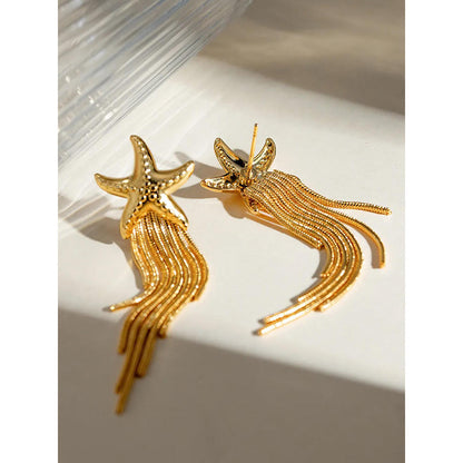 Peachy Accessories Classic Starfish Dangler Earrings - 18K Gold Plated