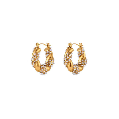 Peachy Accessories Gold Plated Elegant Pearl Hoop Earrings