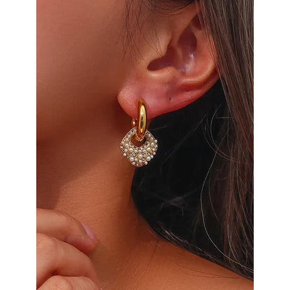 Peachy Accessories Gold Plated Classic Pearl Drop Hoop Earrings