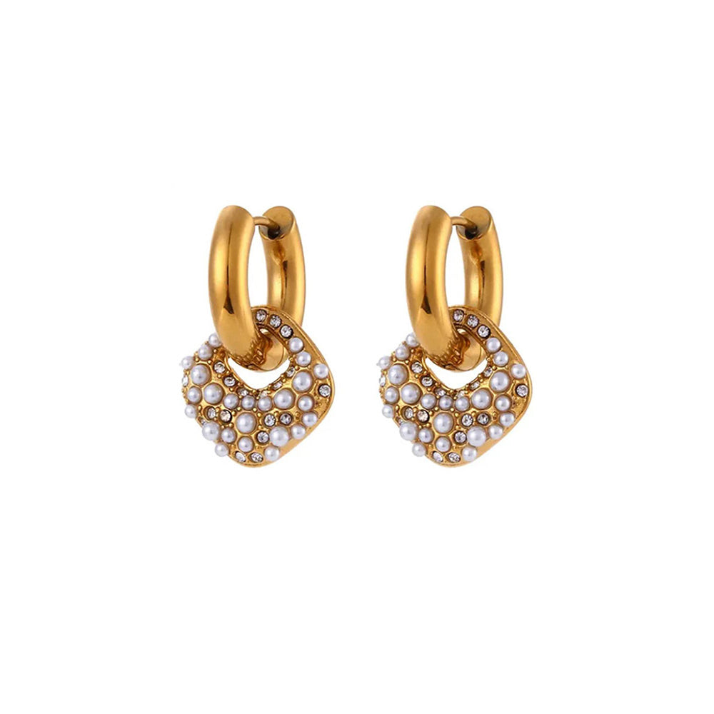 Peachy Accessories Gold Plated Classic Pearl Drop Hoop Earrings