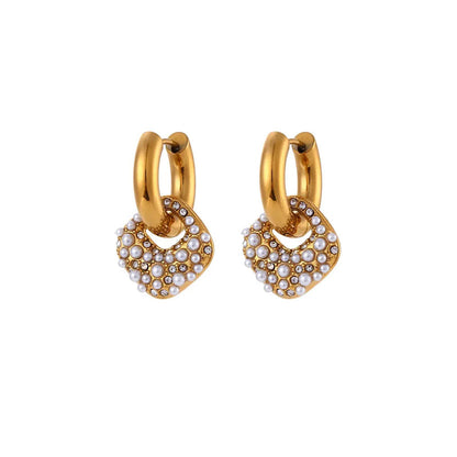 Peachy Accessories Gold Plated Classic Pearl Drop Hoop Earrings