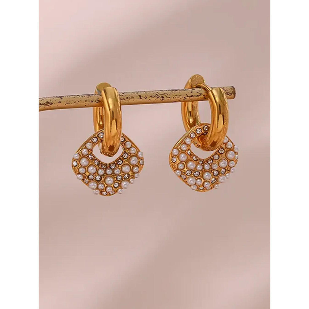 Peachy Accessories Gold Plated Classic Pearl Drop Hoop Earrings
