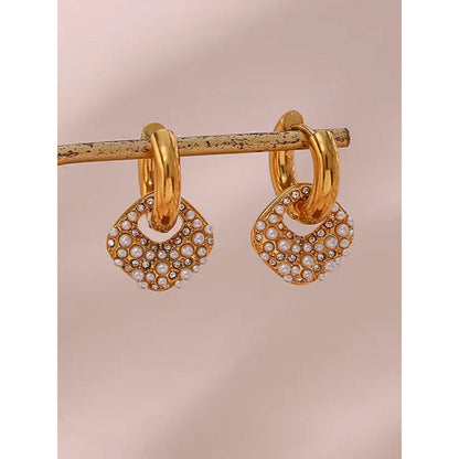 Peachy Accessories Gold Plated Classic Pearl Drop Hoop Earrings