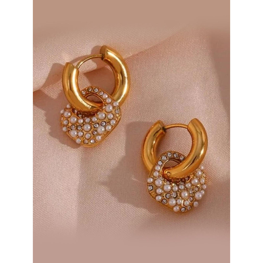 Peachy Accessories Gold Plated Classic Pearl Drop Hoop Earrings