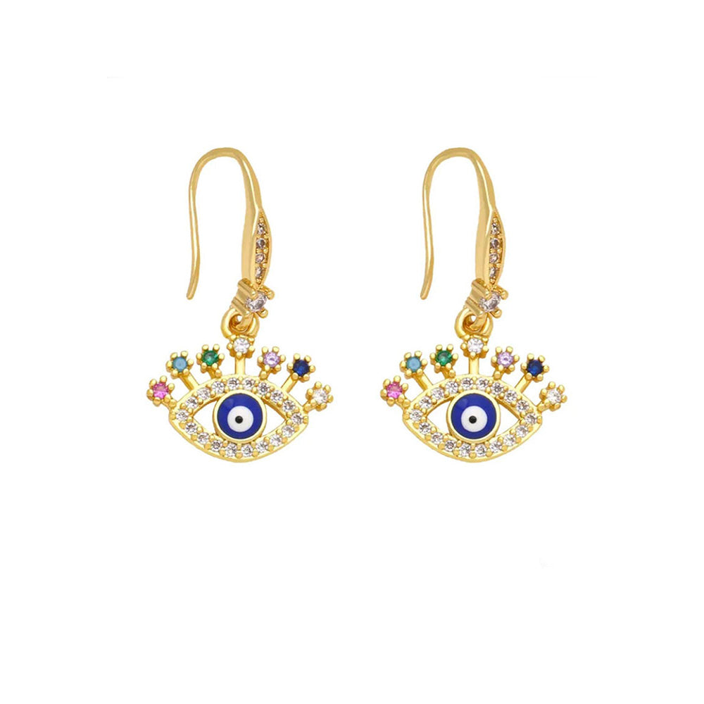 Peachy Accessories Evil Eye Zircon 18K Gold Plated Drop Earrings