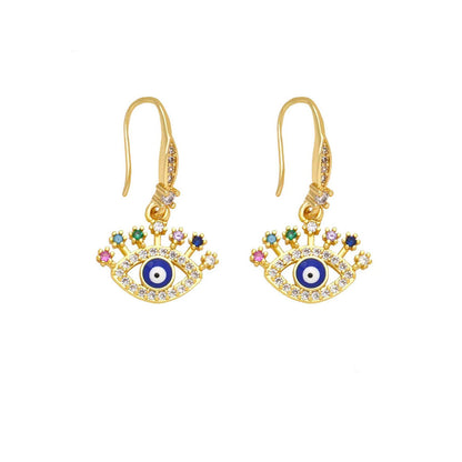 Peachy Accessories Evil Eye Zircon 18K Gold Plated Drop Earrings