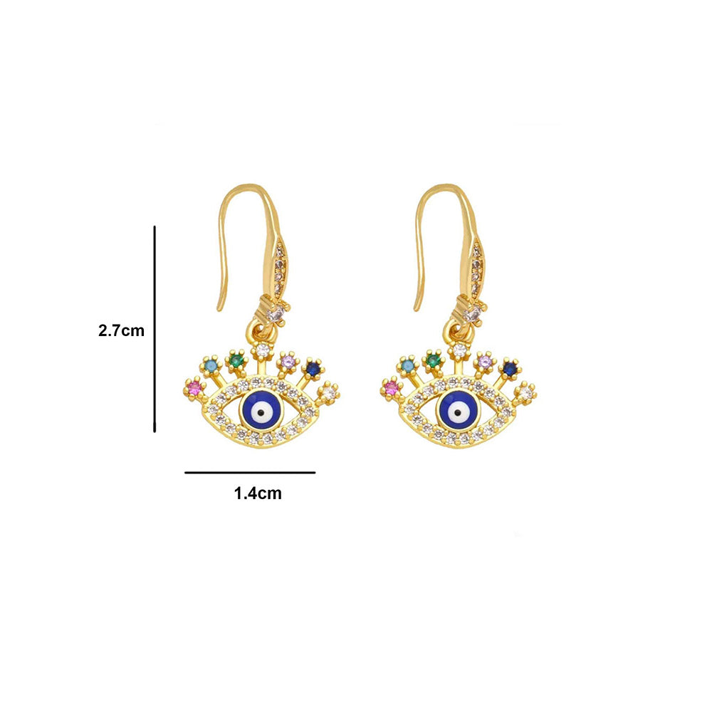 Peachy Accessories Evil Eye Zircon 18K Gold Plated Drop Earrings