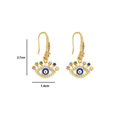 Peachy Accessories Evil Eye Zircon 18K Gold Plated Drop Earrings