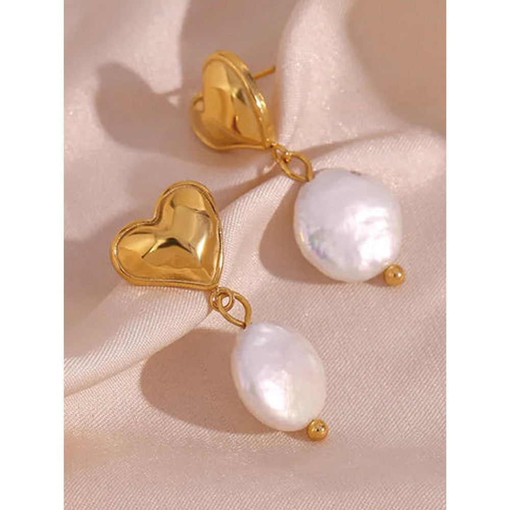 Peachy Accessories Heart Pearl Drop Earrings 18K Gold Plated