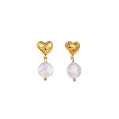 Peachy Accessories Heart Pearl Drop Earrings 18K Gold Plated