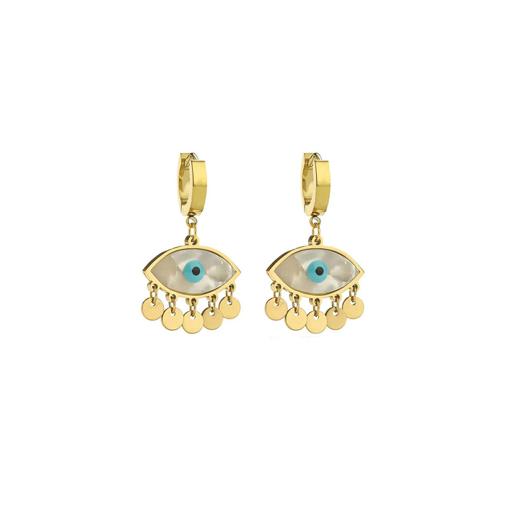 Peachy Accessories Classic Evil Eye Dangler Hoop Earrings 18K Gold Plated