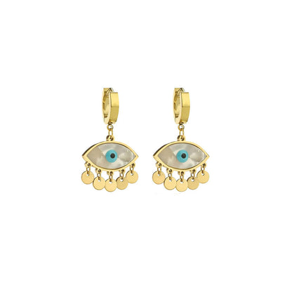 Peachy Accessories Classic Evil Eye Dangler Hoop Earrings 18K Gold Plated